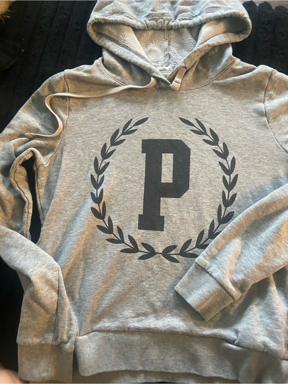 Victoria's Secret Gray Zip-Up Hoodie with Laurel 'P' Graphic